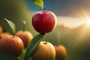 ein Apfel Baum mit rot und Gelb Äpfel. KI-generiert foto