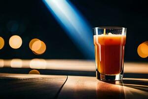 ein Glas von Orange Saft Sitzung auf ein Tisch. KI-generiert foto