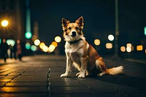 Foto Hintergrund Hund, das Stadt, Nacht, das Stadt, das Stadt, das Stadt, Die. KI-generiert