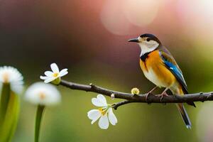 Foto Hintergrund das Himmel, Vogel, Blumen, Frühling, das Sonne, das Blumen, das Vogel. KI-generiert