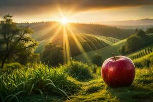 das Apfel im das Sonnenuntergang. KI-generiert foto