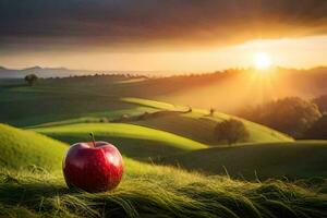 das Apfel im das Sonnenuntergang. KI-generiert foto