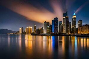 das Stadt Horizont beim Nacht im hong. KI-generiert foto