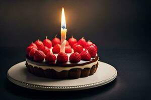 ein Schokolade Kuchen mit Erdbeeren auf oben. KI-generiert foto