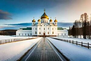 das Russisch orthodox Kathedrale im das Winter. KI-generiert foto