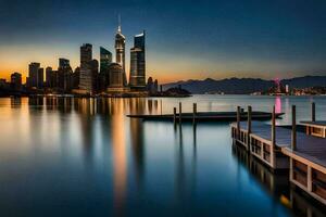 das Stadt Horizont beim Sonnenuntergang im hong. KI-generiert foto