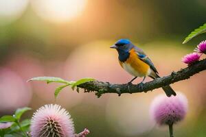 Foto Hintergrund Vogel, das Sonne, Blumen, das Blumen, das Sonne, das Blumen, Die. KI-generiert