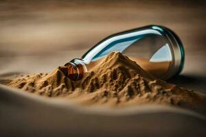 ein Flasche von Sand ist Sitzung auf oben von ein Berg. KI-generiert foto