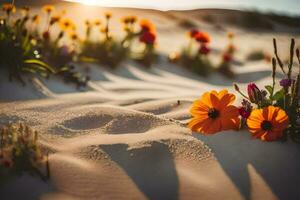 Blumen im das Wüste. KI-generiert foto