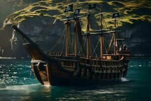 ein Pirat Schiff im das Ozean. KI-generiert foto