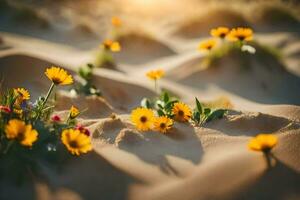 Foto Hintergrund Sand, Blumen, das Sonne, das Wüste, Blumen, das Wüste, Blumen,. KI-generiert