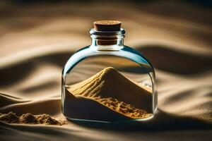 ein Flasche von Sand mit ein Pyramide im Es. KI-generiert foto