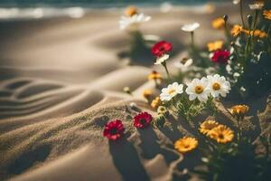 Blumen auf das Strand. KI-generiert foto