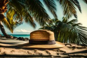 Stroh Hut auf das Strand. KI-generiert foto