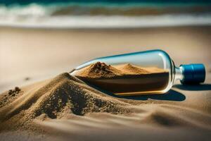 Sand im ein Flasche auf das Strand. KI-generiert foto