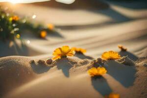 das Wüste Blumen sind wachsend im das Sand. KI-generiert foto