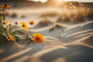 das Wüste Blumen sind Blühen im das Sand. KI-generiert foto