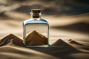 ein Flasche von Sand im das Wüste. KI-generiert foto