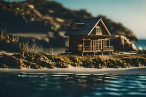 winzig Haus auf das Strand. KI-generiert foto