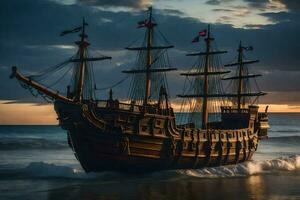 ein Pirat Schiff ist Segeln auf das Ozean. KI-generiert foto