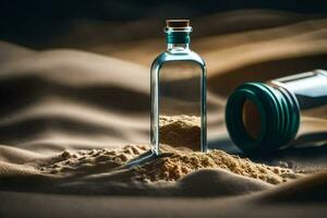 ein Flasche von Sand und ein Glas Flasche mit Sand. KI-generiert foto