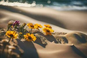 Blumen im das Sand. KI-generiert foto