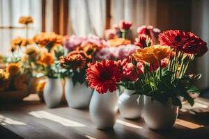 Blumen im Vasen auf ein Tisch. KI-generiert foto