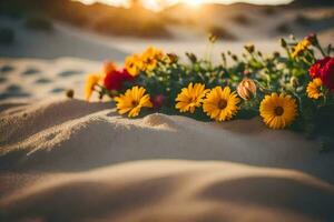 Foto Hintergrund Sand, Blumen, das Sonne, das Wüste, Blumen, das Wüste, Blumen,. KI-generiert