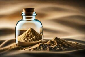 ein Flasche von Sand mit ein Pyramide innen. KI-generiert foto