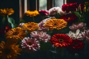 Blumen im ein Fenster. KI-generiert foto