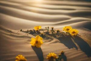 das Wüste Blumen sind wachsend im das Sand. KI-generiert foto