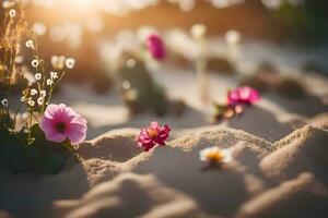 Foto Hintergrund Sand, Blumen, das Sonne, das Wüste, Blumen, das Sand, das Blumen. KI-generiert