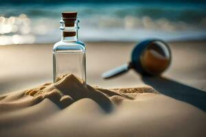 Botschaft im ein Flasche auf das Strand. KI-generiert foto