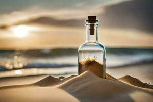 Botschaft im ein Flasche auf das Strand. KI-generiert foto