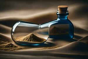 ein Flasche von Sand und ein Glas Flasche mit Sand innen. KI-generiert foto