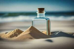 Botschaft im ein Flasche auf das Strand. KI-generiert foto