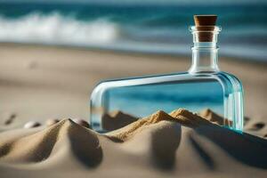 Botschaft im ein Flasche auf das Strand. KI-generiert foto