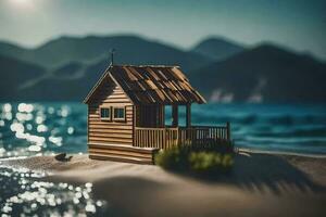 winzig Haus auf das Strand. KI-generiert foto