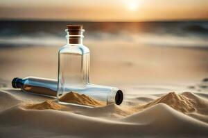 Botschaft im ein Flasche auf das Strand. KI-generiert foto