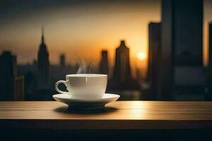 Kaffee Tasse, Stadt, das Stadt, das Stadt, das Stadt, das Stadt, Die. KI-generiert foto