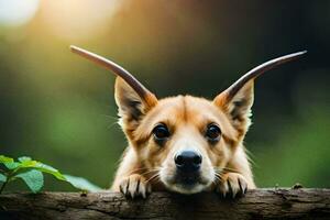 ein Hund mit lange Hörner kleben aus von es ist Kopf. KI-generiert foto