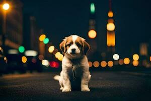 Foto Hintergrund das Stadt, Hund, Person, das Stadt, Beleuchtung, Beleuchtung, das Stadt,. KI-generiert