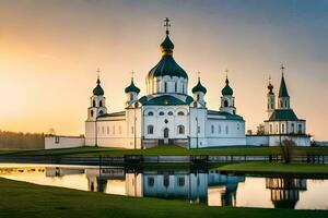 das Kirche von das heilig Kreuz im das Dorf von Krasnogorsk, Kras. KI-generiert foto