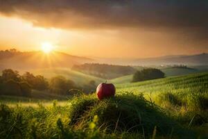 das Apfel im das Feld. KI-generiert foto