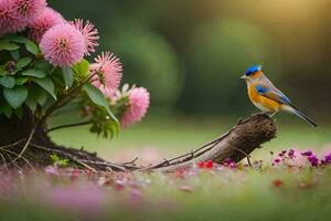 Foto Hintergrund das Vogel, Blumen, Frühling, das Sonne, das Blumen, das Vogel, Die. KI-generiert