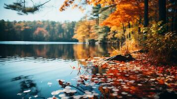 Herbst Wald und See. bunt Bäume im Herbst Wald. ai generativ foto