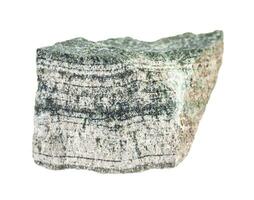 Nahansicht von Stichprobe von natürlich Mineral von geologisch Sammlung - - Stück von roh Skarn Felsen isoliert auf Weiß Hintergrund foto