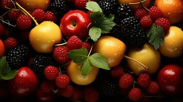 Hintergrund von verschiedene Arten von frisch Obst foto
