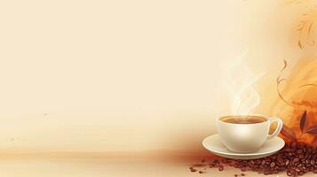 Tasse von Kaffee, Espresso, Bohnen. Netz Banner mit Kopieren Raum. generativ ai foto