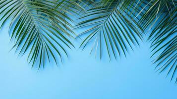 Palme Blatt Schatten, Blau Wand, Sommer- Hintergrund. generativ ai foto